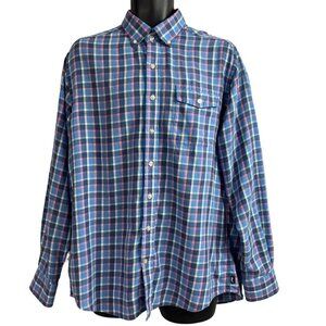Vineyard Vines Slim Fit Crosby Shirt Blue Plaid Cotton Linen Blend Large